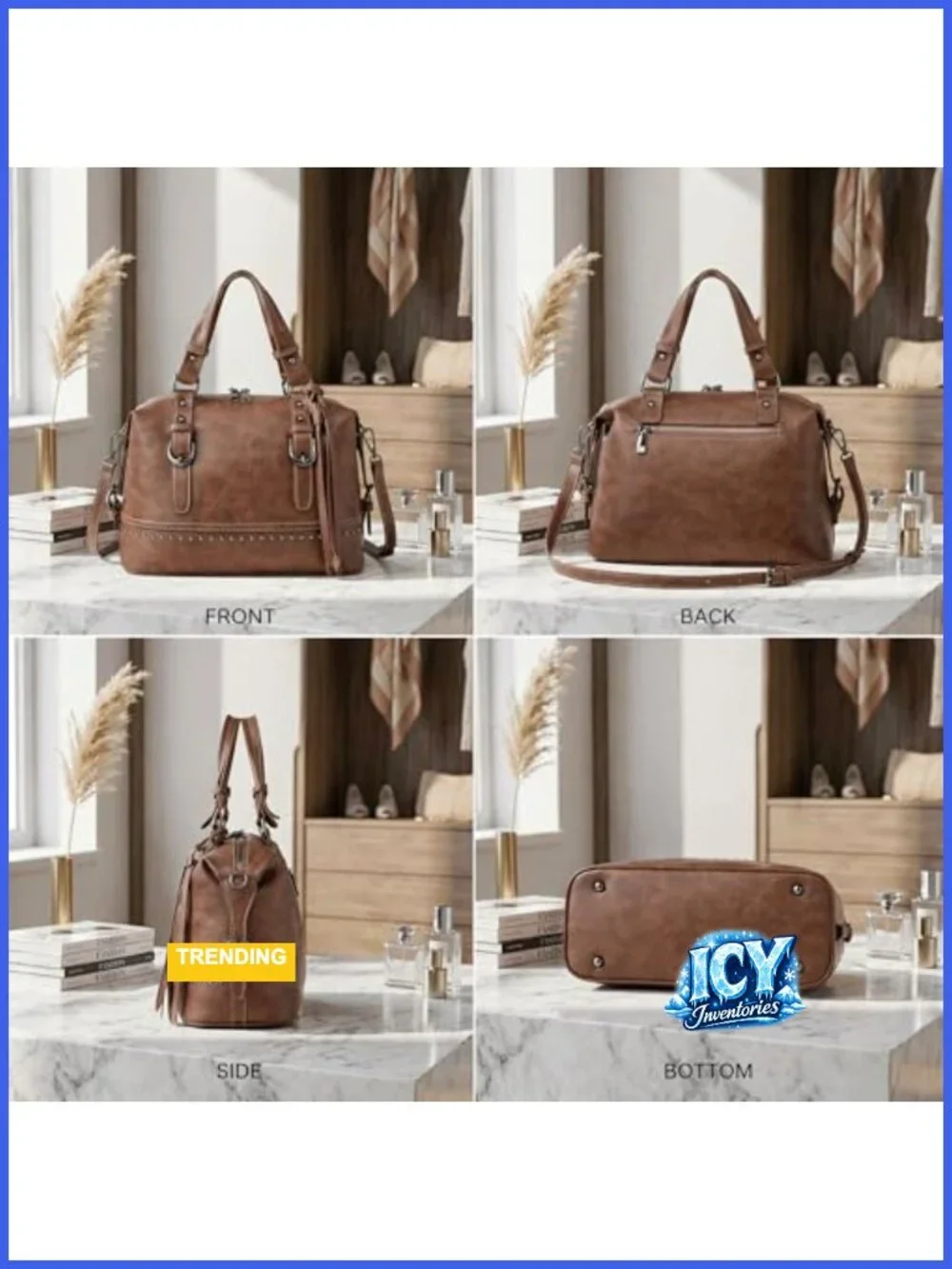 Vintage Western Doctor Satchel Bag Crossbody Purse Faux Leather Adjustable Strap